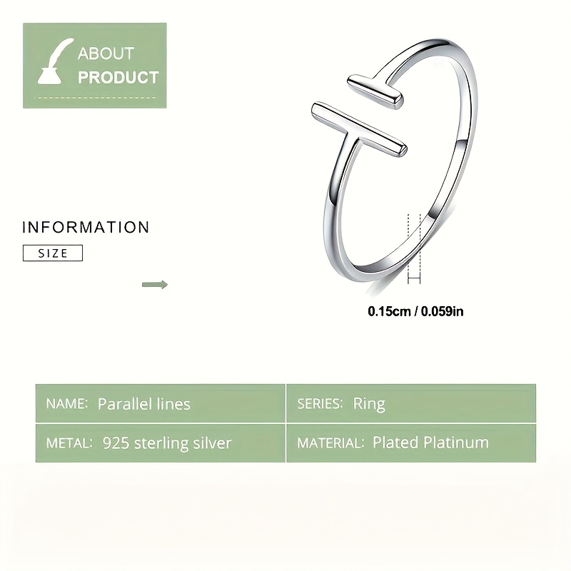 Minimalist Stylish Silver Ring, Parallel Line S925 Gold Plated